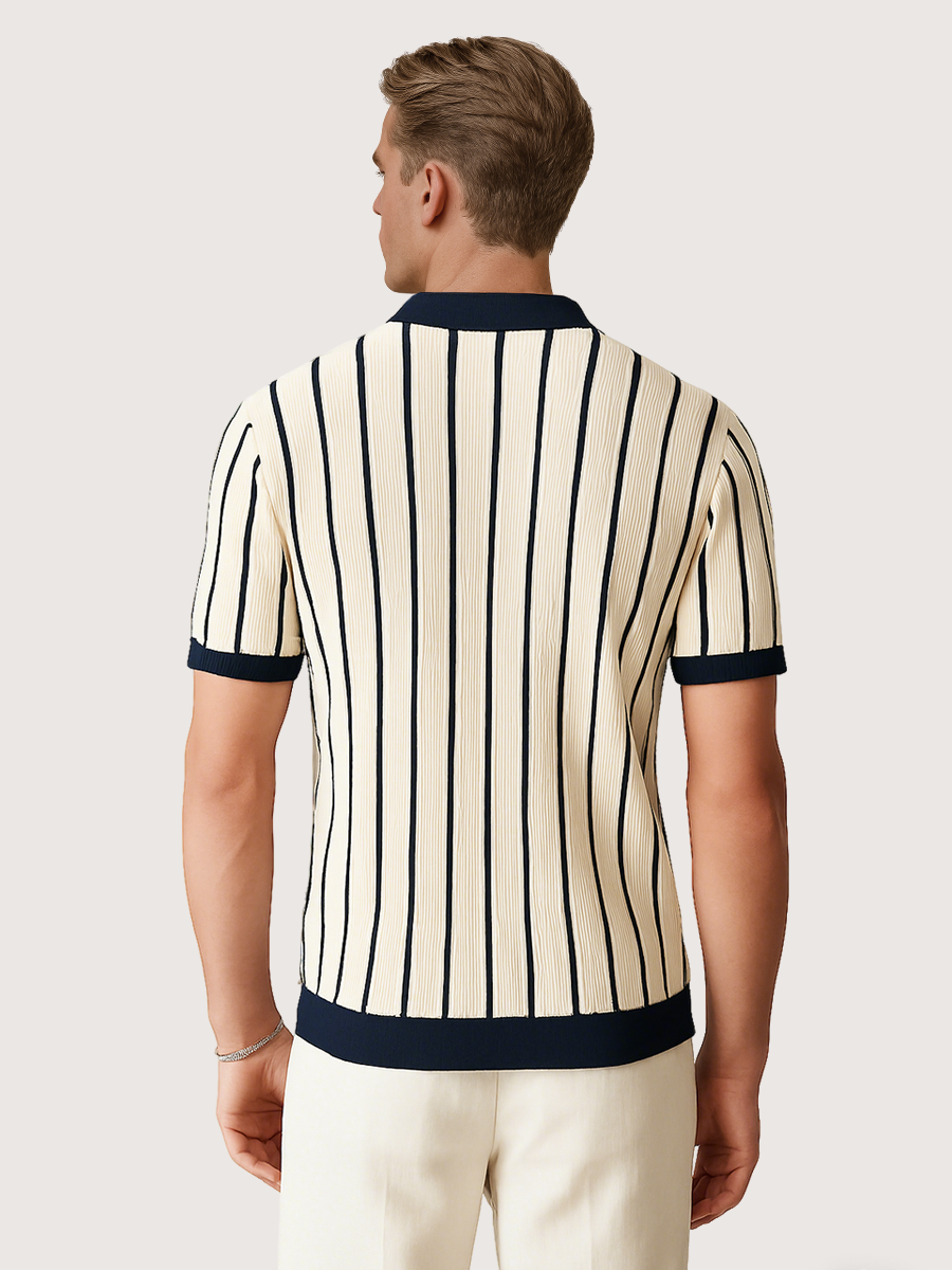 John - Polo Élégant Vintage Rétro avec Fermeture à Boutons et Lignes Verticales pour Hommes