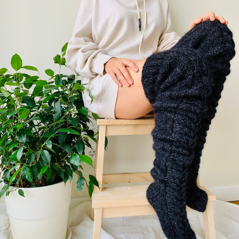 Charlize - Chaussettes Longues Tissées Romantiques d'hiver Jusqu'à la Cuisse avec Motif Tressé