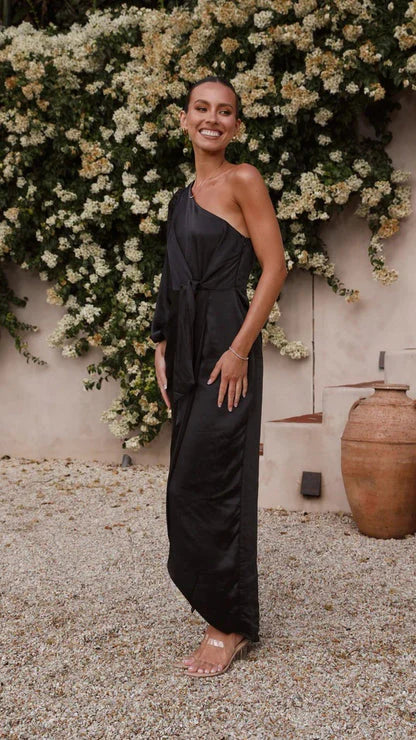 Isabella - Robe Maxi Satinée à Épaule Dégagée