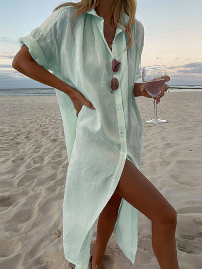 Ember - Robe Maxi Élégante en Coton Respirant avec Boutons Parfaite pour l'Été et la Plage