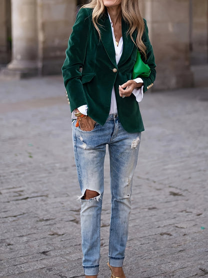 Eudoxie - Blazer en velours vert rétro pour femmes