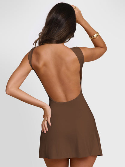 Shena – Robe Mini à Bretelles Larges et Dos Nu
