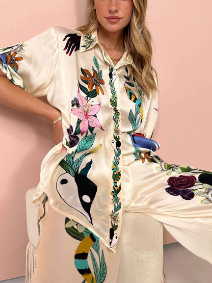 Chloé - Chemise Satinée Moderne et Élégante avec Imprimé Estival Unique