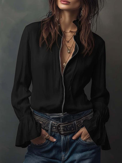 Ambréline - Blouse Blanche Romantique pour Femmes avec Manches Longues et Amples