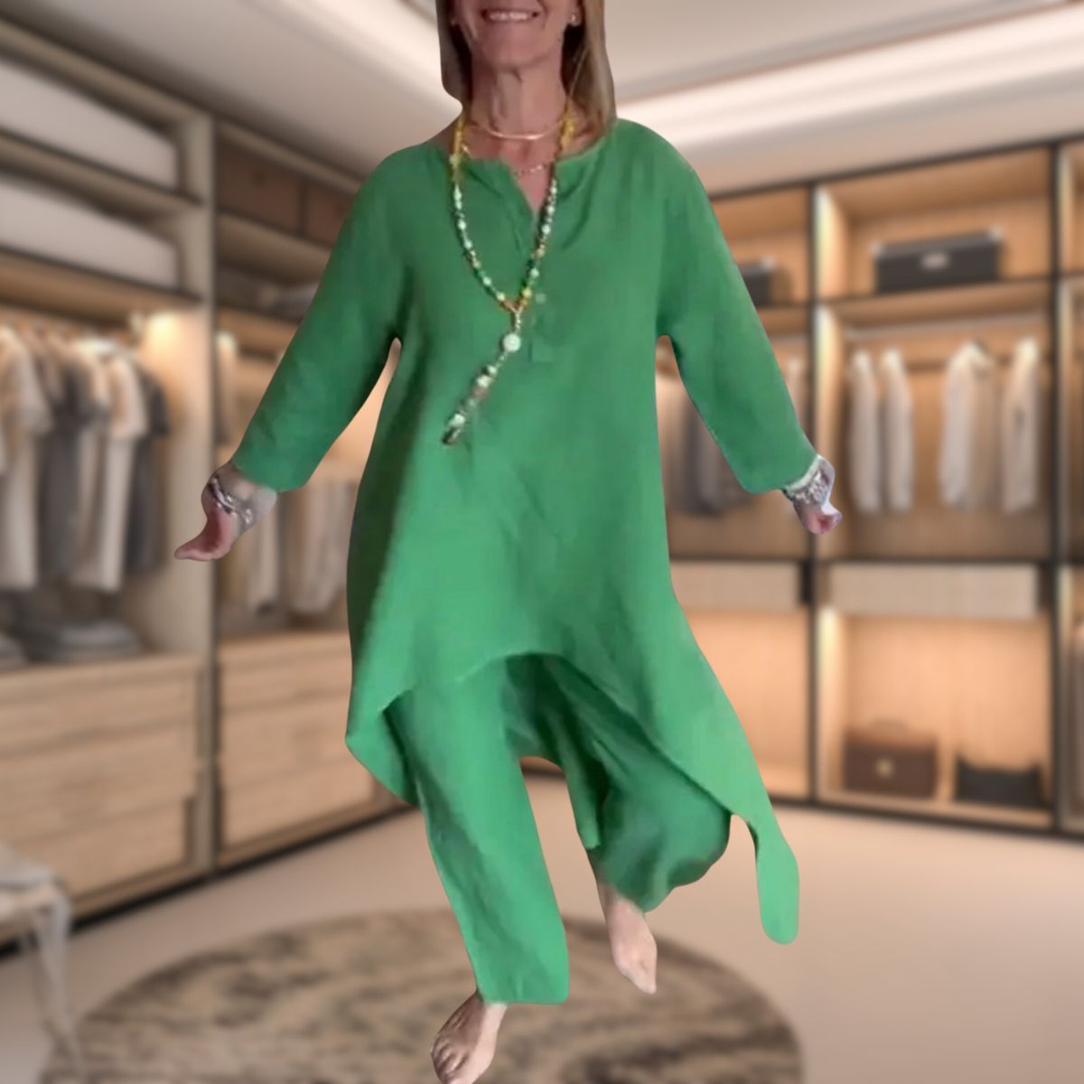 Ambrélya - Ensemble Deux Pièces Confortable pour Femme : Robe Chemise à Manches Mi-Longues et Pantalon Confortable Uni