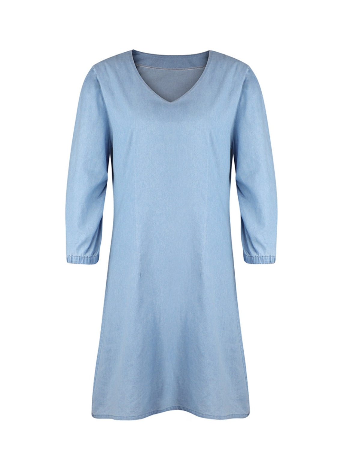 Noémie – Robe Courte en Jean avec Décolleté en V et Manches Mi-Longues