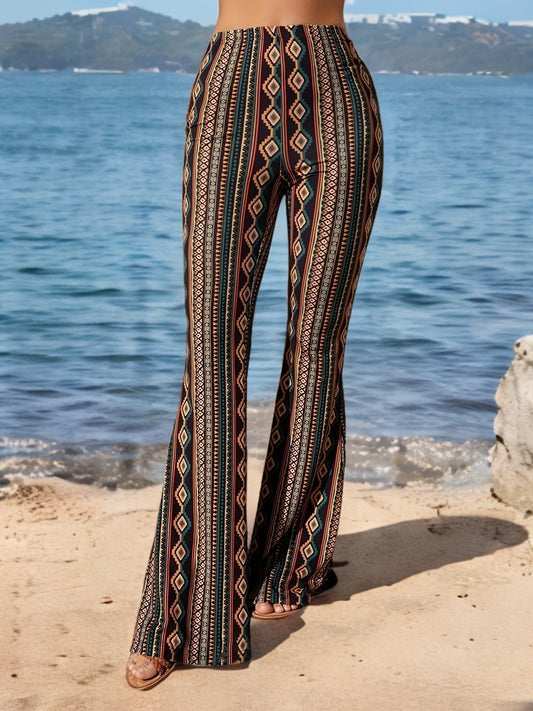 Azelie - Pantalon Flared Stretch Taille Haute en Imprimé Boho