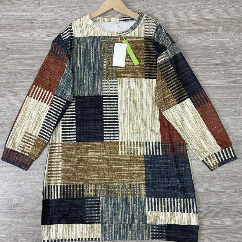 Miani - Robe Pull Mini à Imprimé Rétro avec col Rond