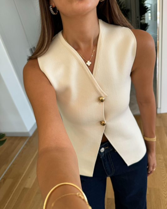 Lily - Gilet Tricoté Sans Manches à Boutons