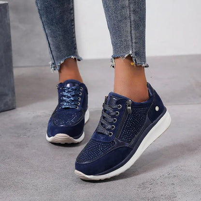 Ysaline - Baskets Ergonomiques Confortables et Élégantes pour de Longues Marches et City Trips, avec Lacets Brillants et Fermeture Éclair