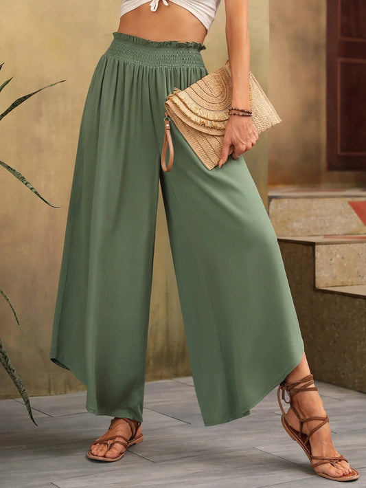 Chloé - Pantalon évasé en lin élastique à taille haute, confortable et stylé