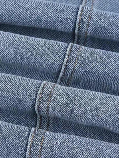 Moréa - Jean Évasé Stretch Taille Haute pour Femme avec Patchwork de Deux Étoiles au Dos