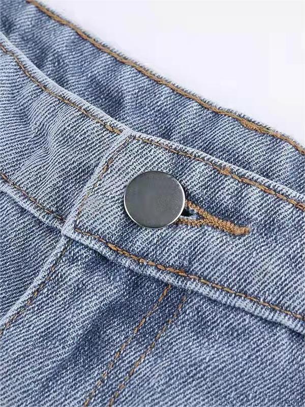 Moréa - Jean Évasé Stretch Taille Haute pour Femme avec Patchwork de Deux Étoiles au Dos