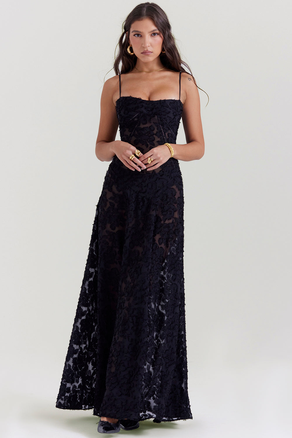 Isla - Robe Maxi en Dentelle Fleurie