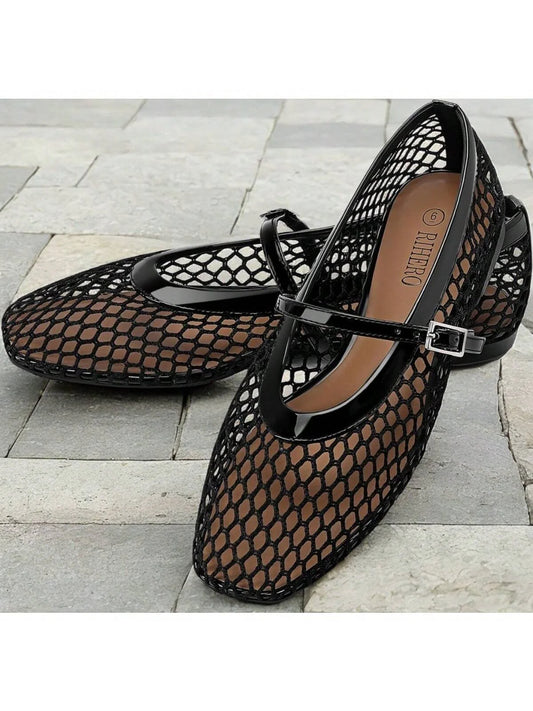 Camille - Ballerines en maille Ademend pour femmes avec fermeture à boucle
