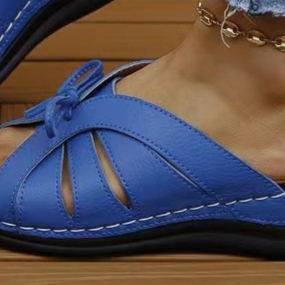 Eden - Sandales à Enfiler Confortables en Cuir Végan avec Bout Ouvert Talon Bas et Noeud
