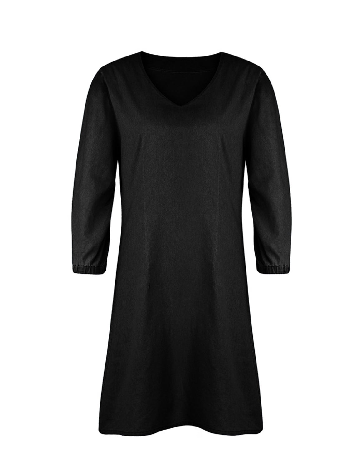 Noémie – Robe Courte en Jean avec Décolleté en V et Manches Mi-Longues