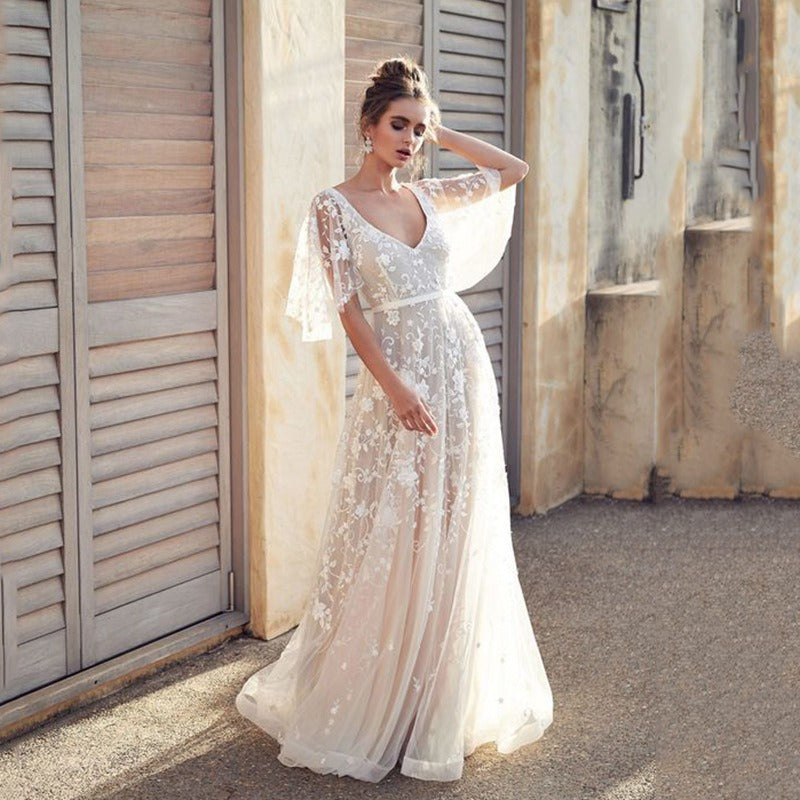 Isabella - Robe Maxi en Dentelle Fleurie