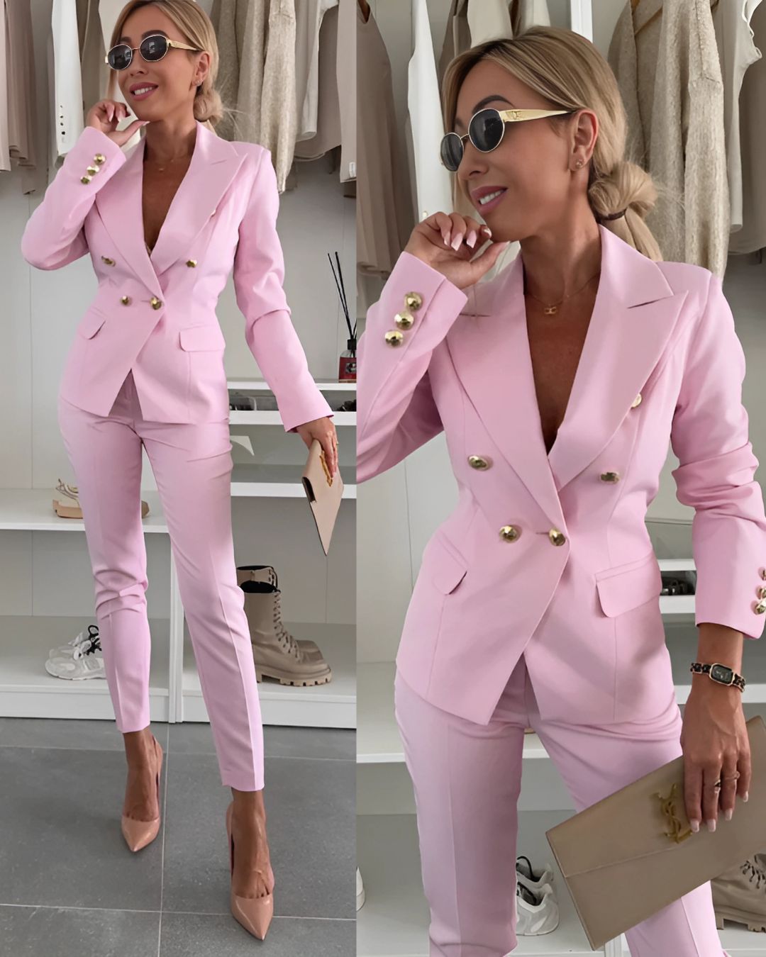Hélène - Blazer Élégant et Cintré aux Couleurs Unies avec Boutons Détaillés pour Femme