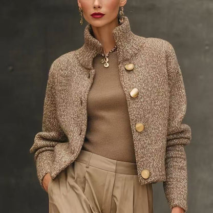 Isalys - Gilet Élégant Business Casual en Mélange de laine Avec Col Montant et Boutons