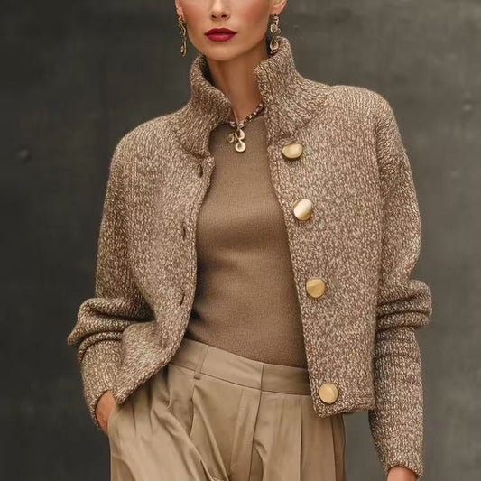 Isalys - Gilet Élégant Business Casual en Mélange de laine Avec Col Montant et Boutons