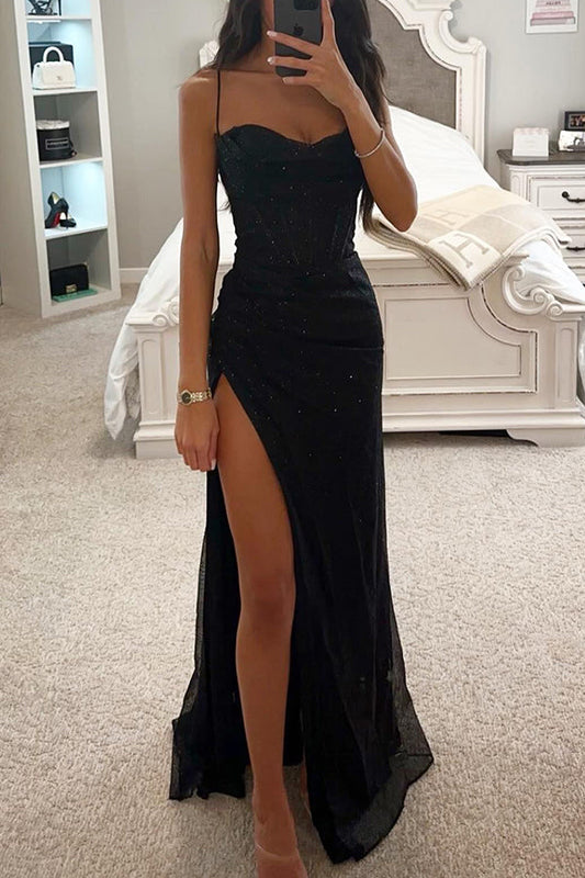 Anaïs - Robe maxi d'été élégante et stylée romantique féminine cintrée avec bretelles amovibles fines et fente