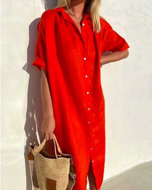 Isabella - Robe Chemise en Lin Boutonnée