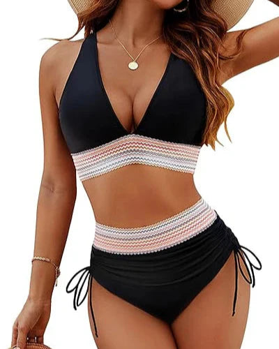 Amelia - Ensemble de Bikini Contrôle du Ventre avec Culotte Taille Haute et Haut à Bretelles Ajustables et Plus Larges