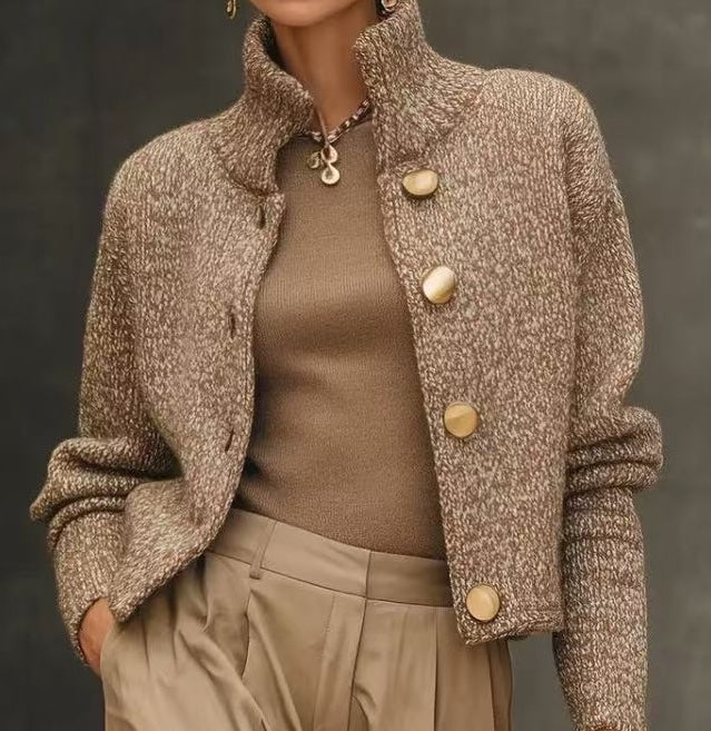 Isalys - Gilet Élégant Business Casual en Mélange de laine Avec Col Montant et Boutons