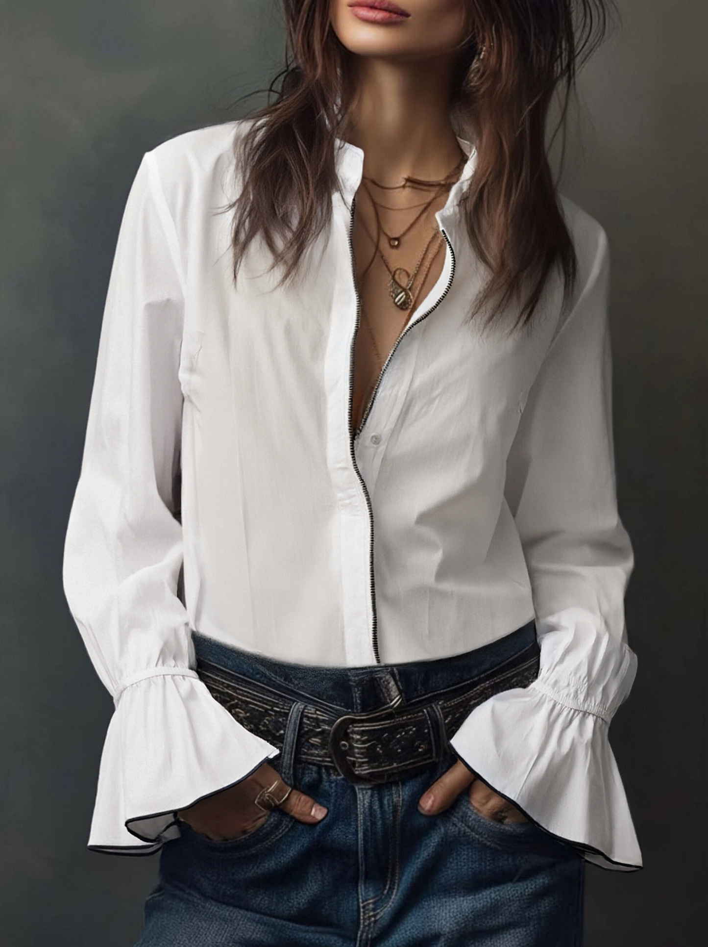 Ambréline - Blouse Blanche Romantique pour Femmes avec Manches Longues et Amples