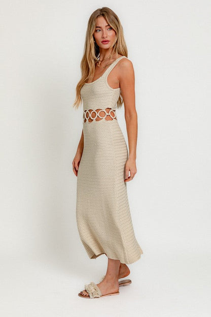 Mendy – Robe Midi en Crochet sans Manches à Encolure Carrée