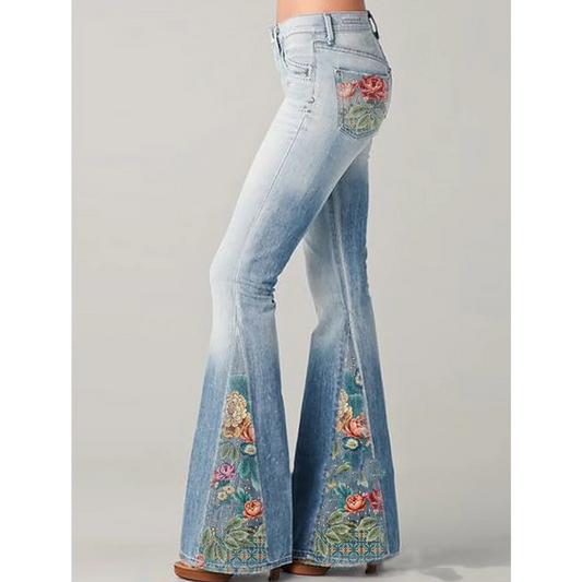 Jade - Jeans flare brodés de fleurs