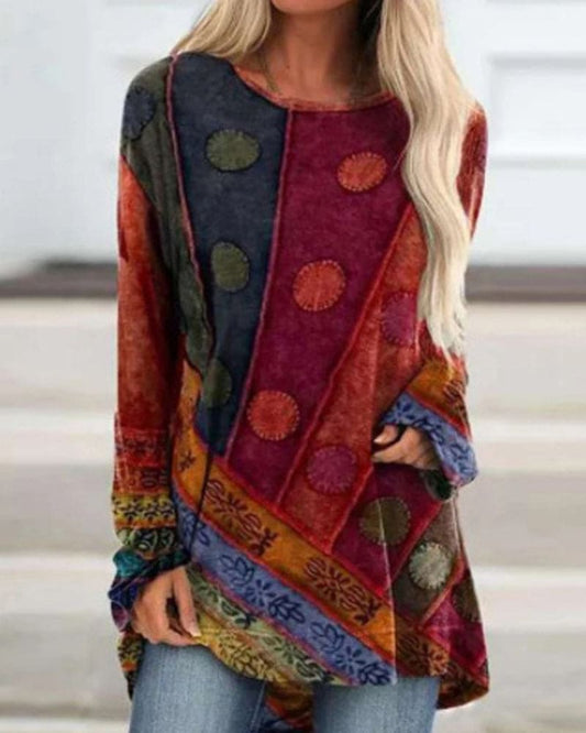 Inès - Top à manches longues en patchwork coloré