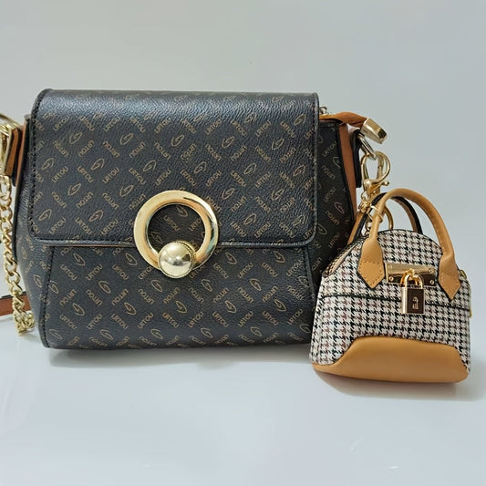 Lyra - Mini sac à main détaillé, porte-monnaie et porte-clés avec fermoir en cuir végétalien et imprimé pied-de-poule