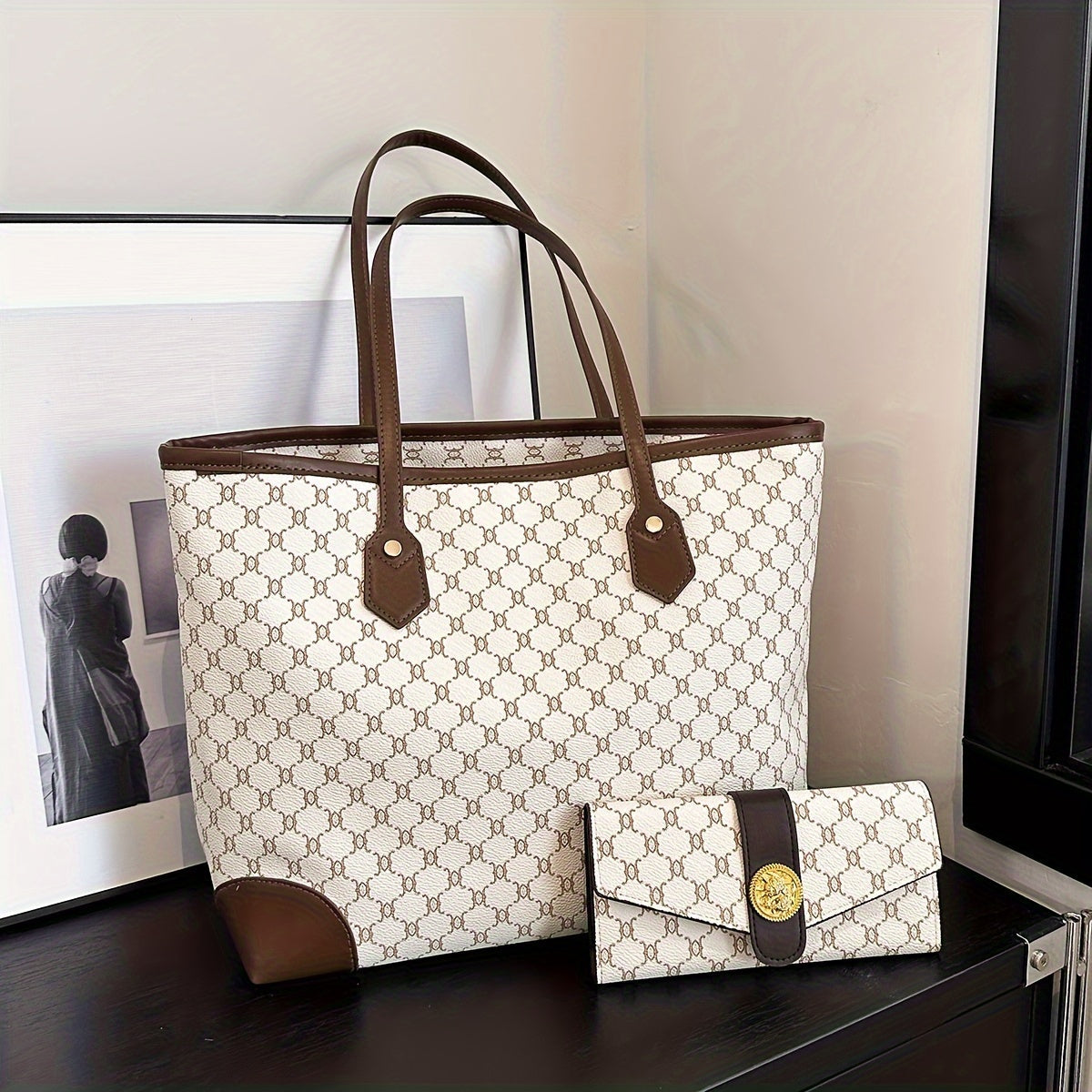 Elara - Sac à Main Vintage Élégant et Classique à Deux Pièces avec Portefeuille Assorti