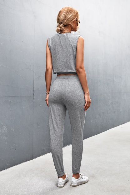 Louna - Ensemble Classique Deux Pièces composé d'un Top à Col Haut Sans Manches et d'un Pantalon Confortable à Taille Élastique Haute