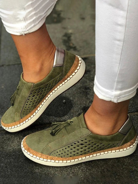 Mia - Baskets Orthopédiques avec Support Supplémentaire pour les Promenades d'Été en Cuir Végan Respirant et Suède avec Franges