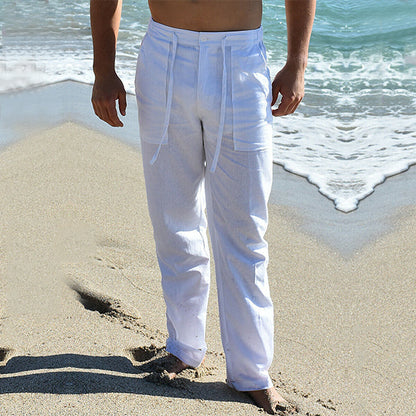 Thaddeus - Pantalon d'été Respirant en Lin Pour Hommes - Frais, Confortable et Stylé avec Cordon de Taille élastique, Pantalon de Plage et de Yoga