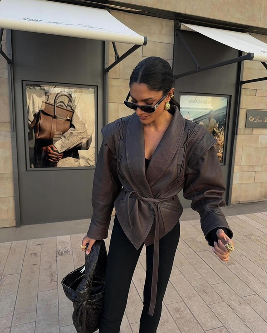 Amelia - Veste Blazer Ceinturée en Cuir