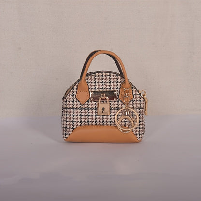 Lyra - Mini sac à main détaillé, porte-monnaie et porte-clés avec fermoir en cuir végétalien et imprimé pied-de-poule