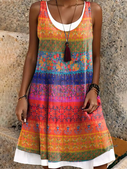 Sienna - Robe Midi sans Manches Ample et Confortable pour l'Été avec Imprimé en Couleurs Arc-en-Ciel