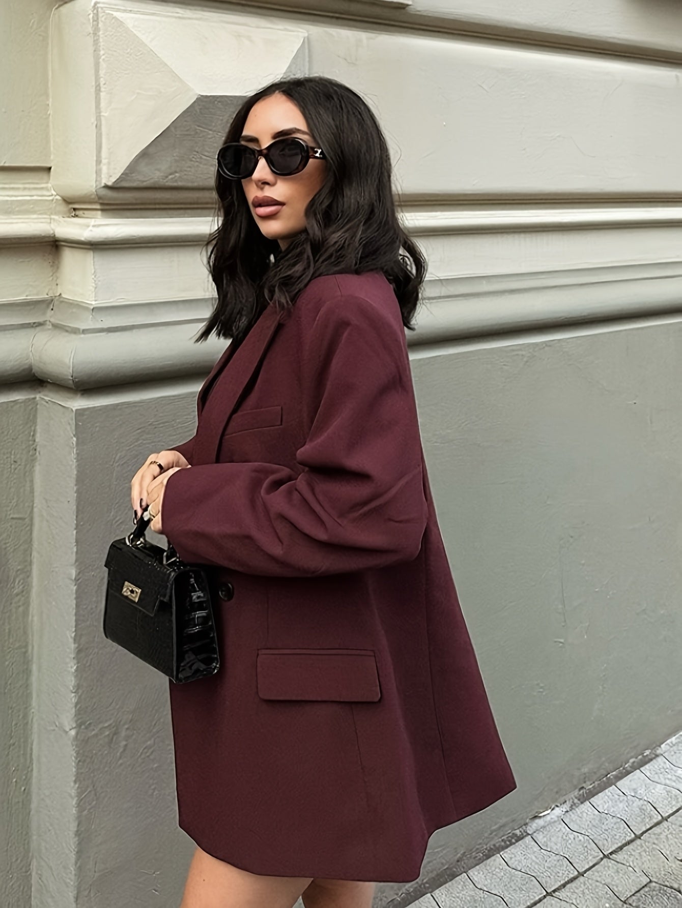 Iréva - Blazer Oversize Classique Bordeaux pour Femme – Veste de Mi-Saison