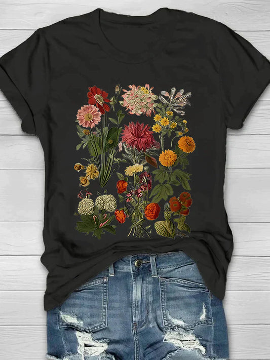 Azéline - T-Shirt Vintage pour Femme à Manches Courtes avec Imprimé Floral