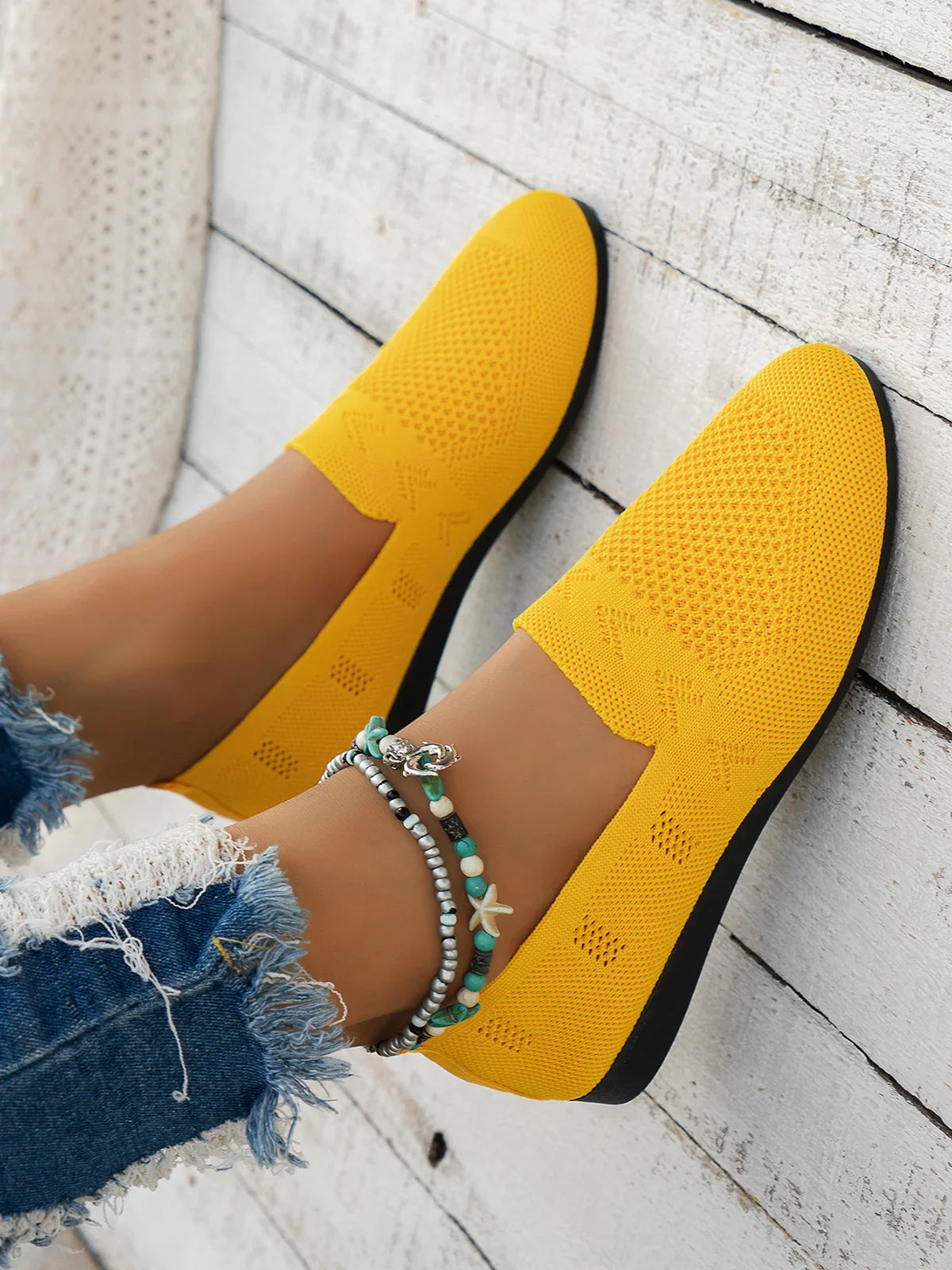 Olivia - Sandales en Maille Ademend Mocassins à Semelle Plate pour l'Été Idéales pour de Longues Promenades