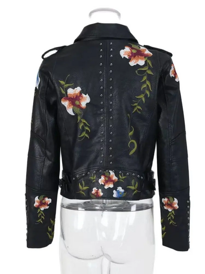 Liam - Veste en cuir biker brodée