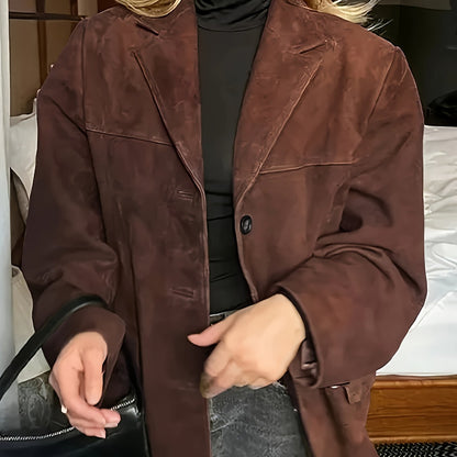 Maïwen - Veste de Mi-Saison en Suédine Vintage Incontournable pour Femme avec Boutons