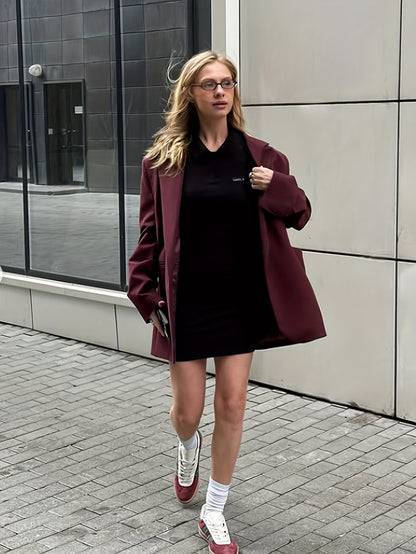 Iréva - Blazer Oversize Classique Bordeaux pour Femme – Veste de Mi-Saison