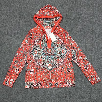 Jandy - Sweat-Shirt Henley Rouge à Manches Longues avec Imprimé Mandala