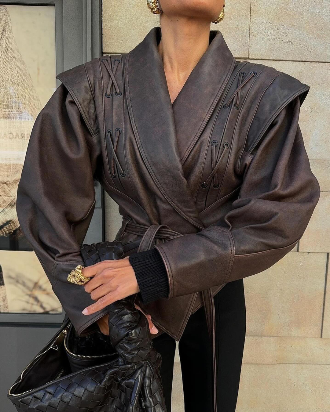 Amelia - Veste Blazer Ceinturée en Cuir