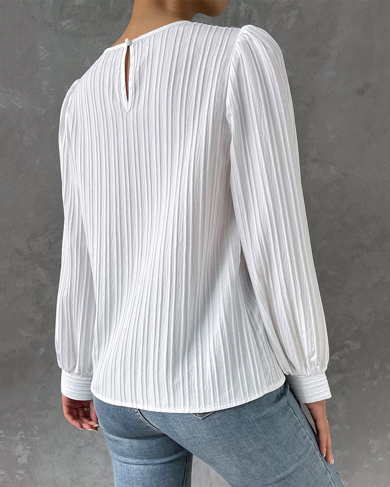 By Olivia - Blouse pour femme avec manches lanternes et texture verticale